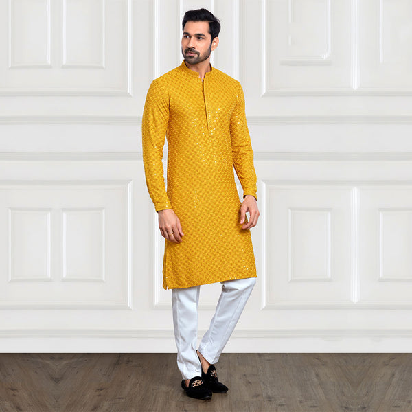 Radiance Yellow Pattern Printed Long Kurta