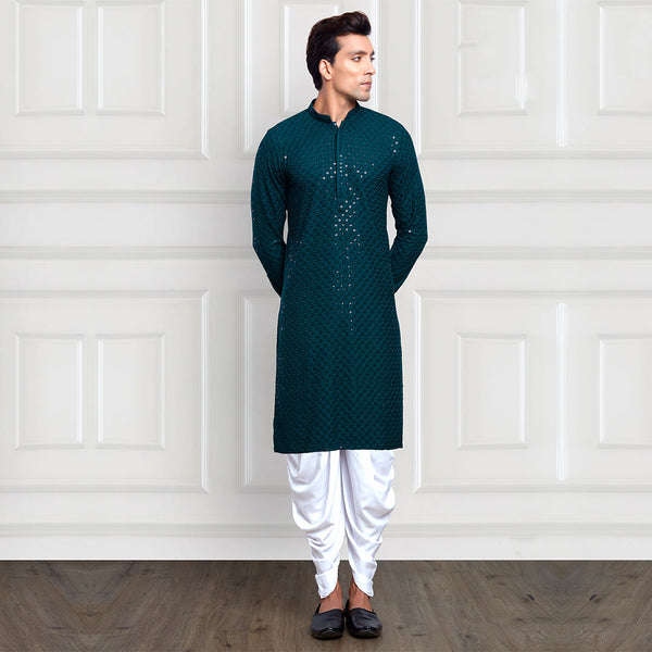 Plumage Peacock Blue Long Kurta for Men