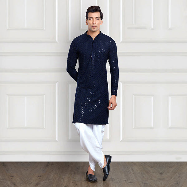 Midnight Navy Sequin Kurta and Dhoti Pants Set