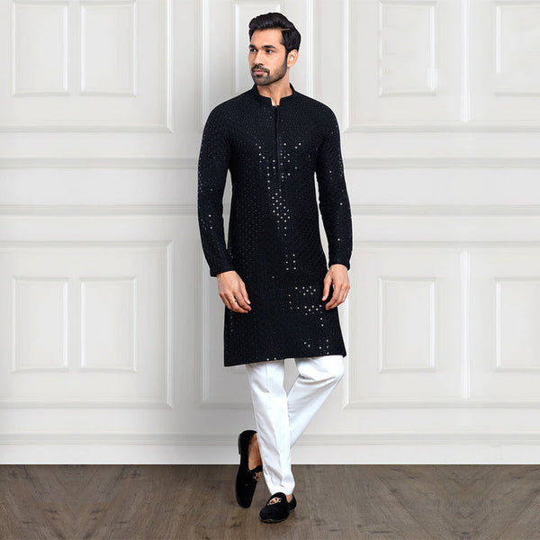 Midnight Sparkle Sequined Kurta Set