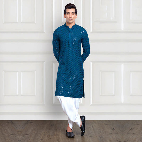 Sapphire Sequined Peshawari Kurta Set in Blue