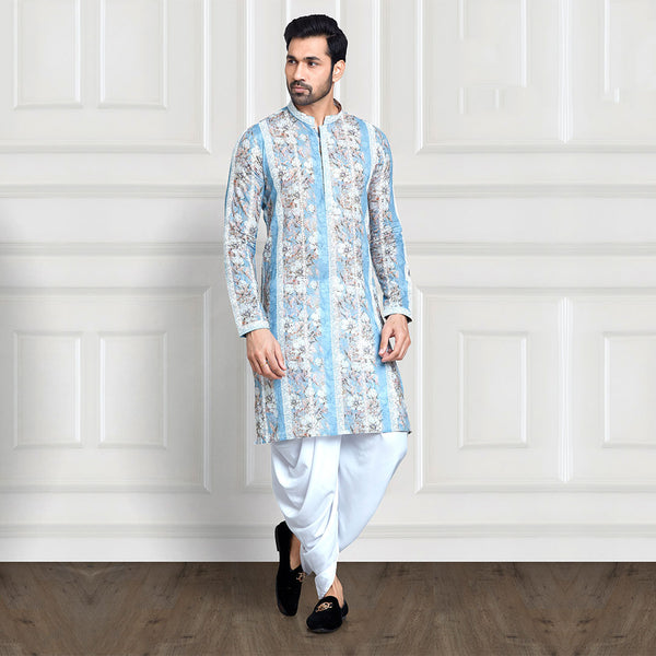 Azure Blue and White Floral  Kurta