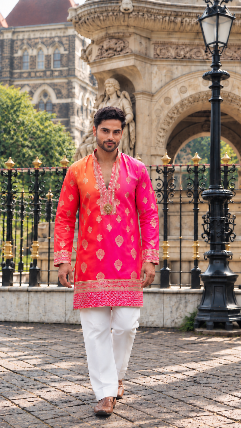 Hot Pink Kurta with Gold Embroidery