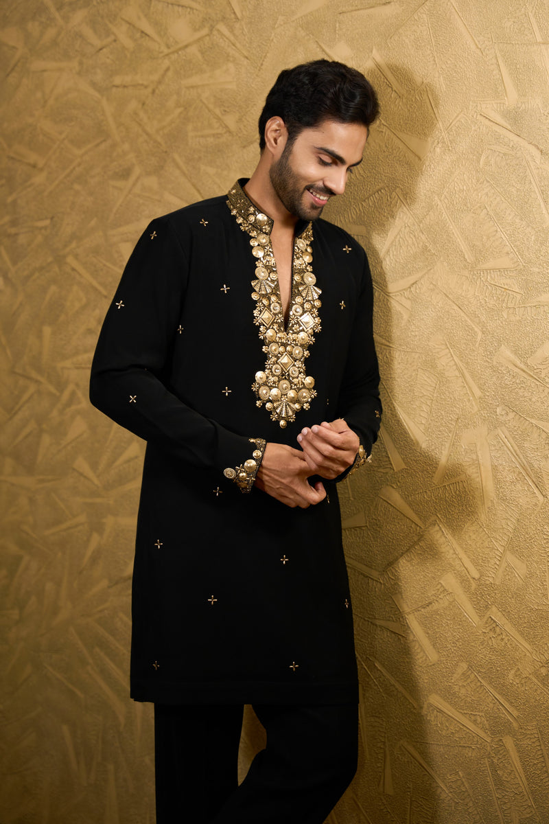 Black Kurta with Embellished Placket