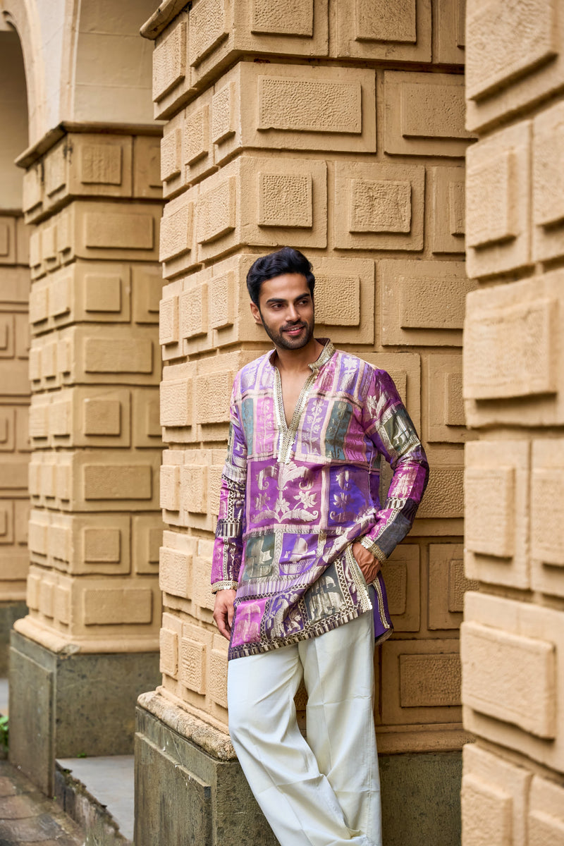 Purple Kurta with Woven Heritage Motifs