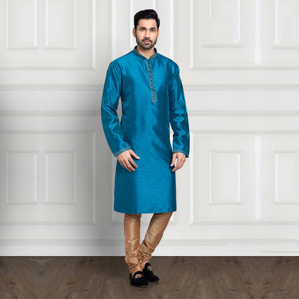 Lustrous Light Blue Kurta With Copper Pajama Set