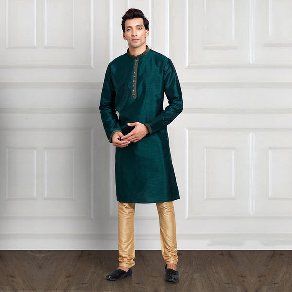 Emerald Green and Gold Men's Kurta Pant Set