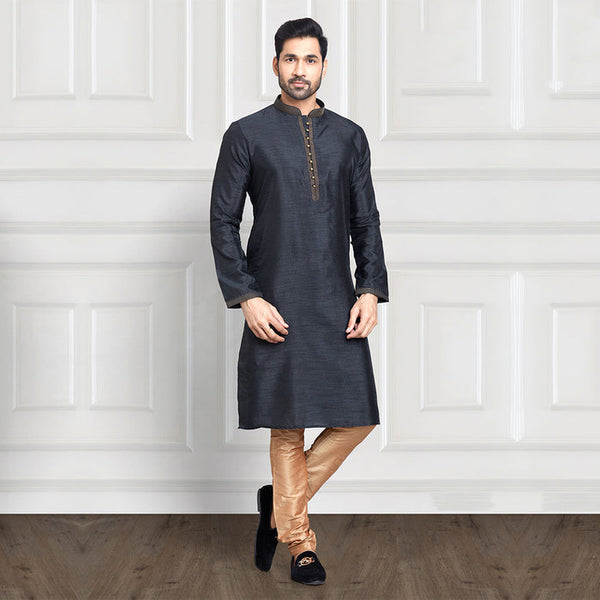 Midnight Black and Copper Fusion Churidar Kurta Set