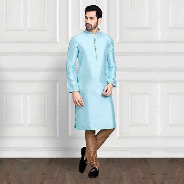 Copper-Infused Blue Pastel Long Kurta Set