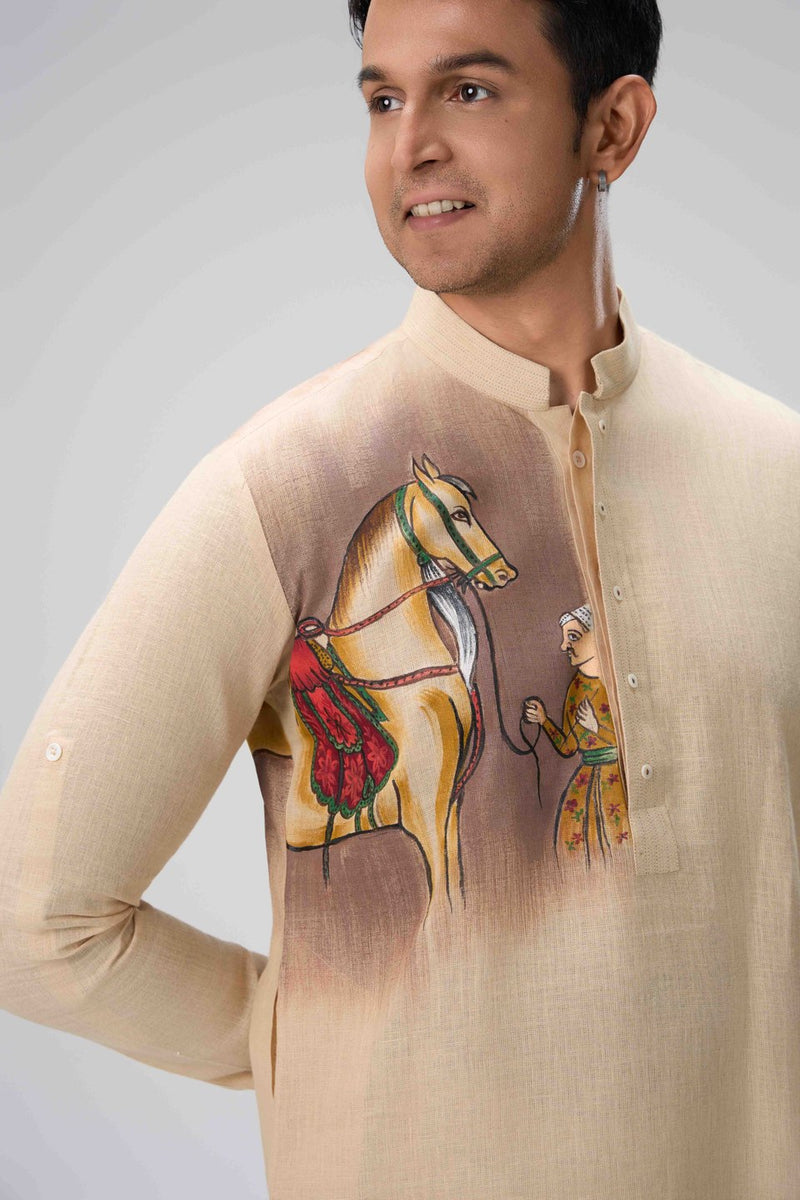 Beige Kurta Set with Stole