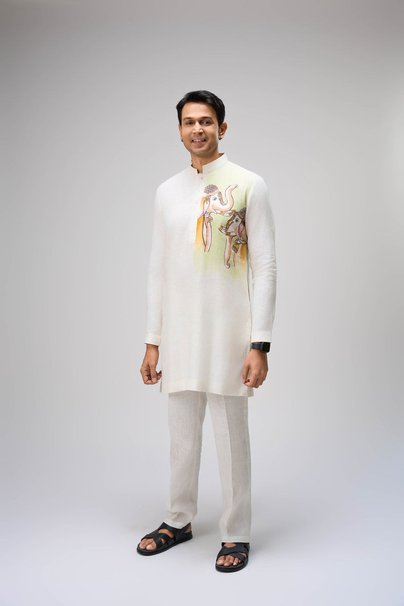 Cream Kurta Set with Artistic Print