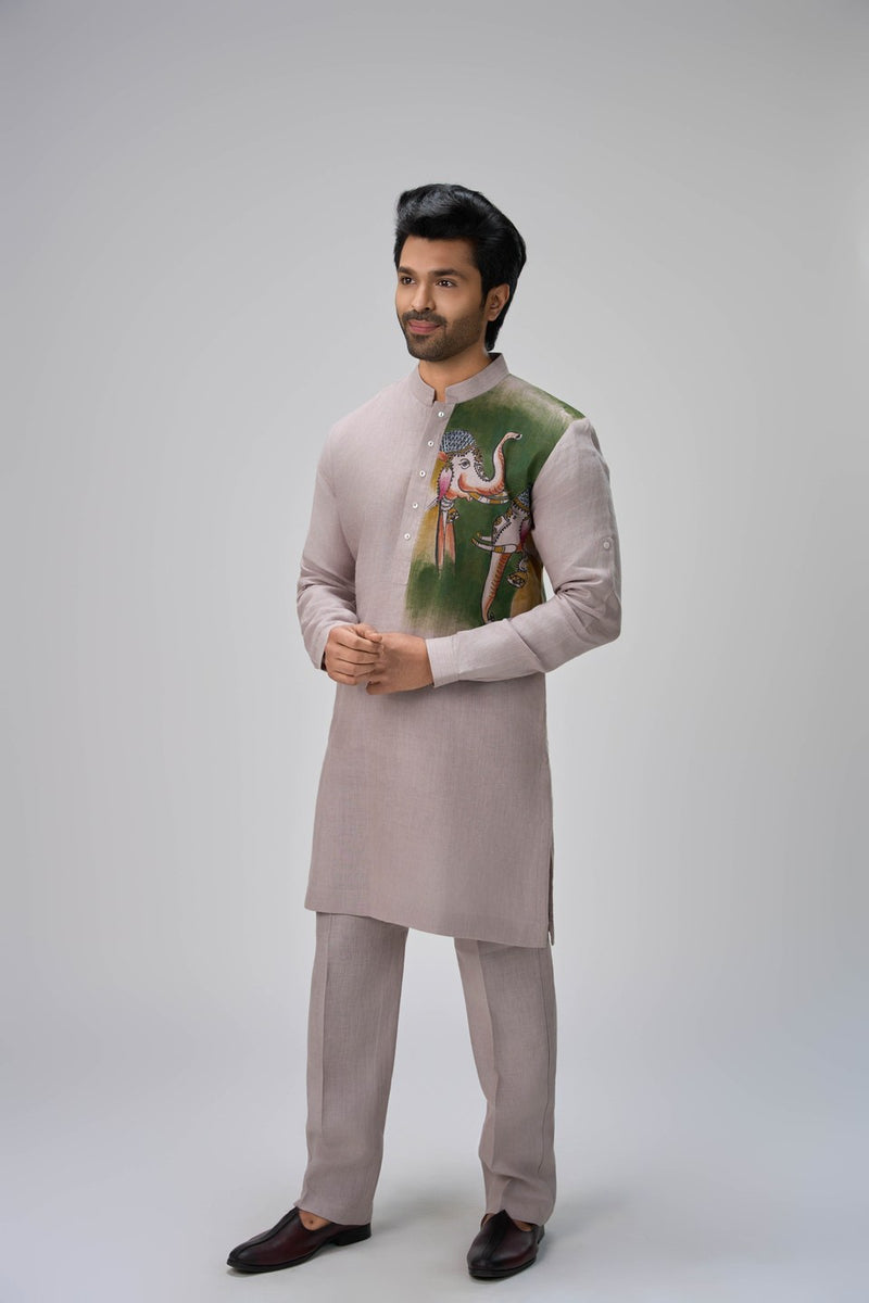 Beige Kurta Set Artistic Print
