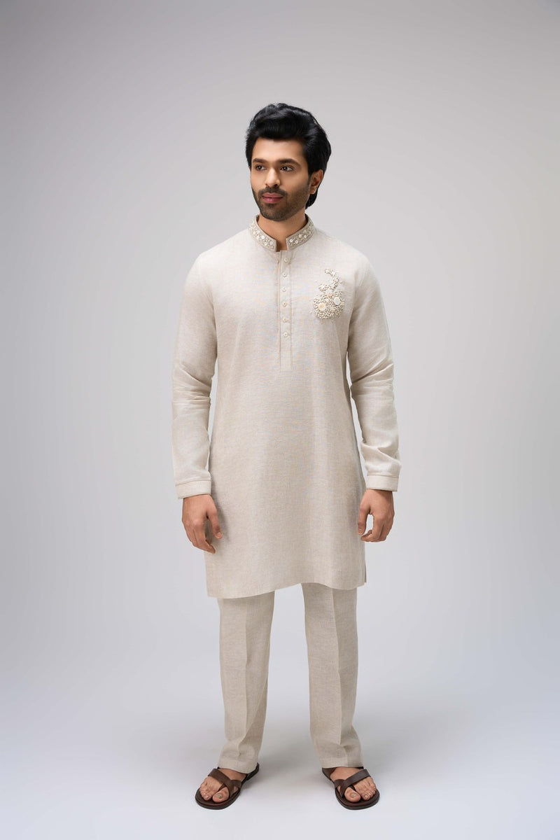 Cream Kurta Set with Embroidery