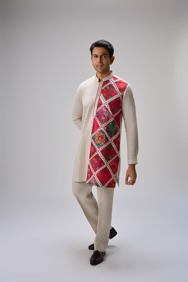 Beige Kurta Set with Embroidery
