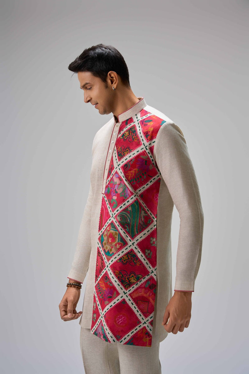 Beige Kurta Set with Embroidery