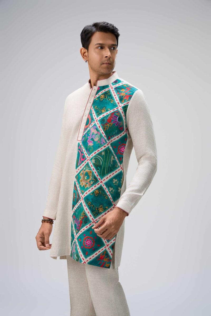 Beige Kurta Set with Stole
