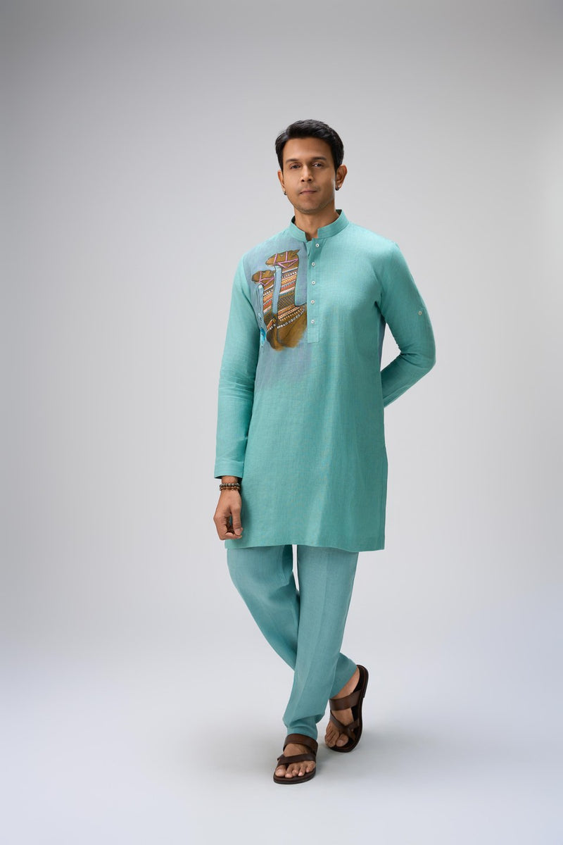 Turquoise Kurta Set with Embroidery