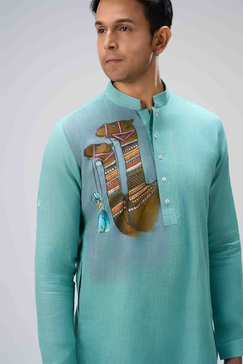Turquoise Kurta Set with Embroidery