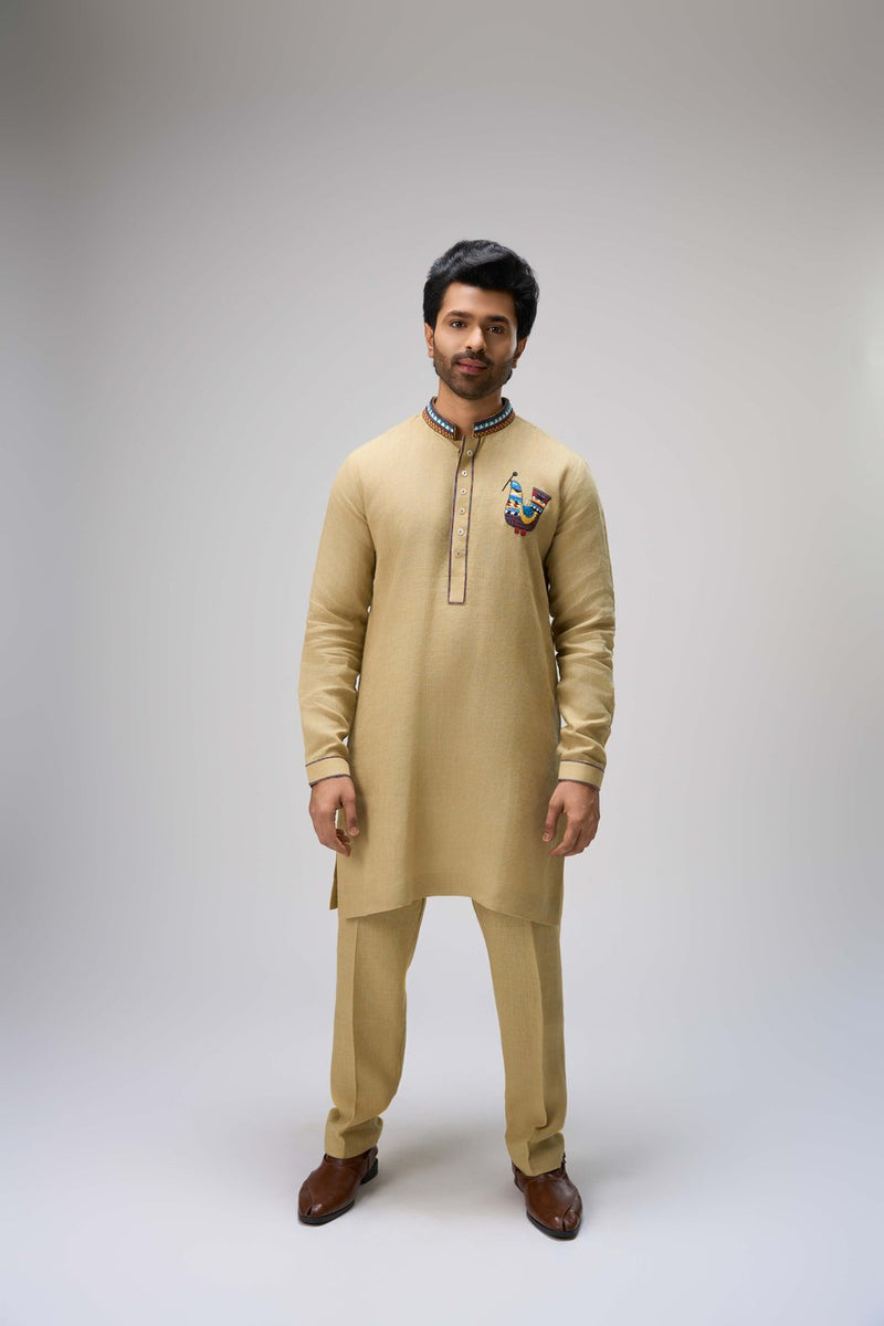 Beige Kurta Set with Embroidery