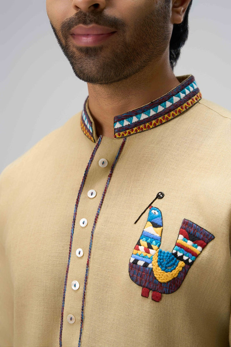 Beige Kurta Set with Embroidery