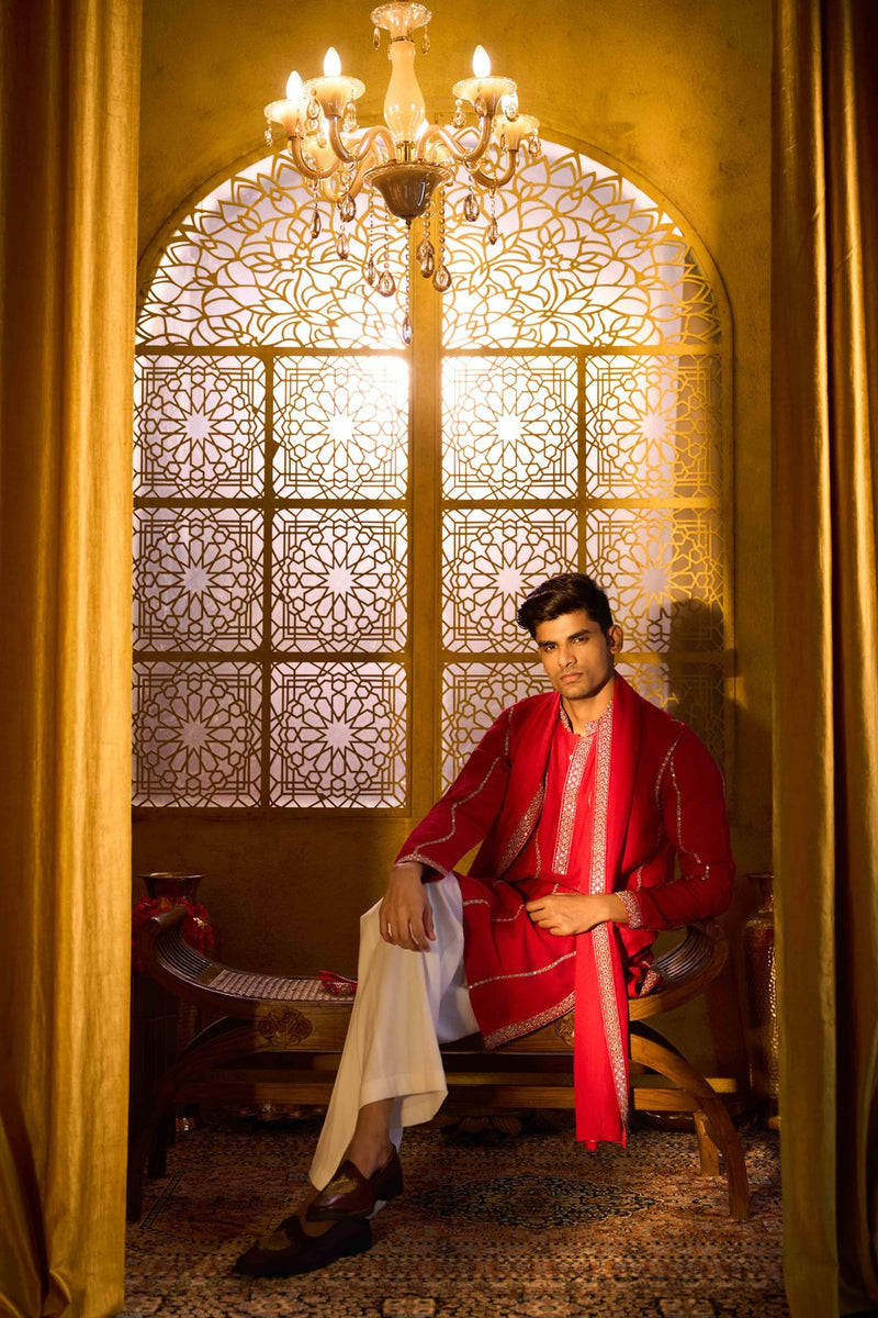 Red Kurta Set with Stole