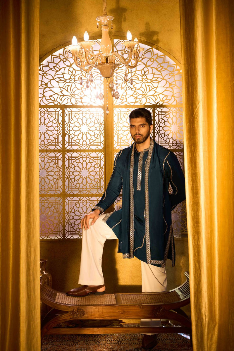 Dark Green Kurta Set with Stole