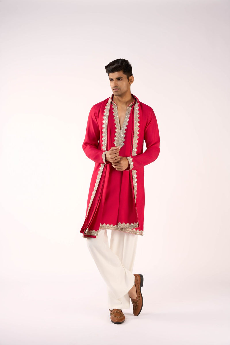 Red Kurta Embroidered