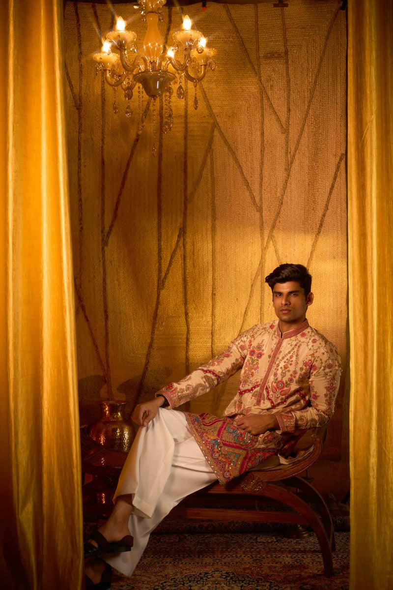 Beige Kurta Embroidered Festive