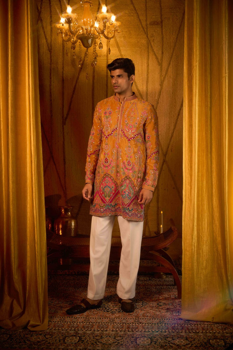 Orange Kurta Embroidered Design