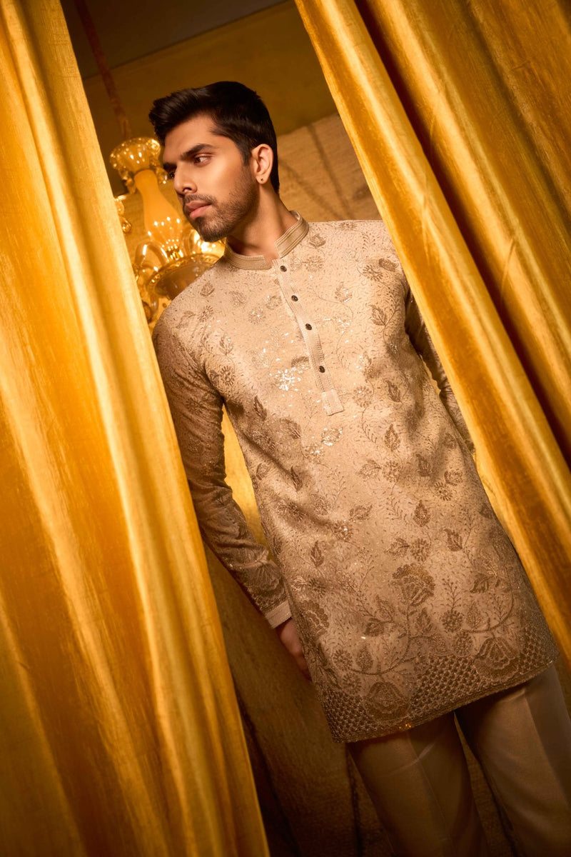 Beige Kurta Embroidered