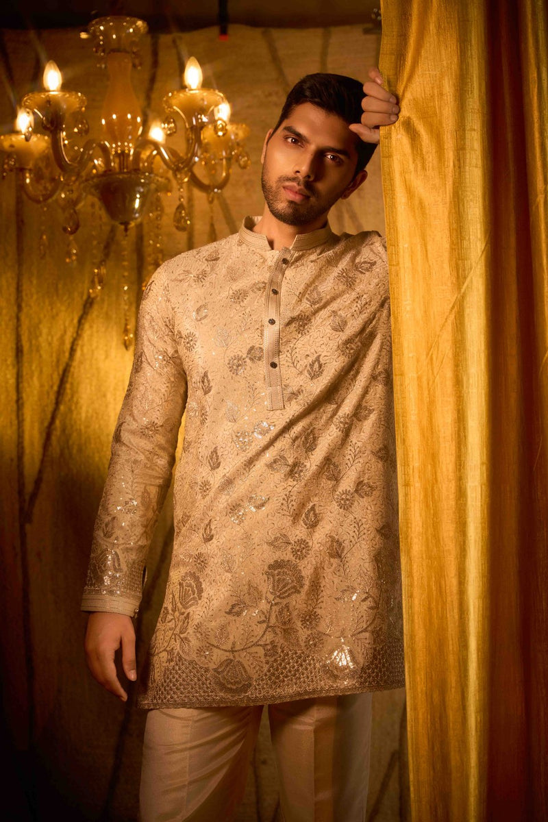 Beige Kurta Embroidered