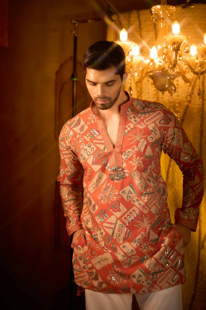 Red Kurta Printed Art