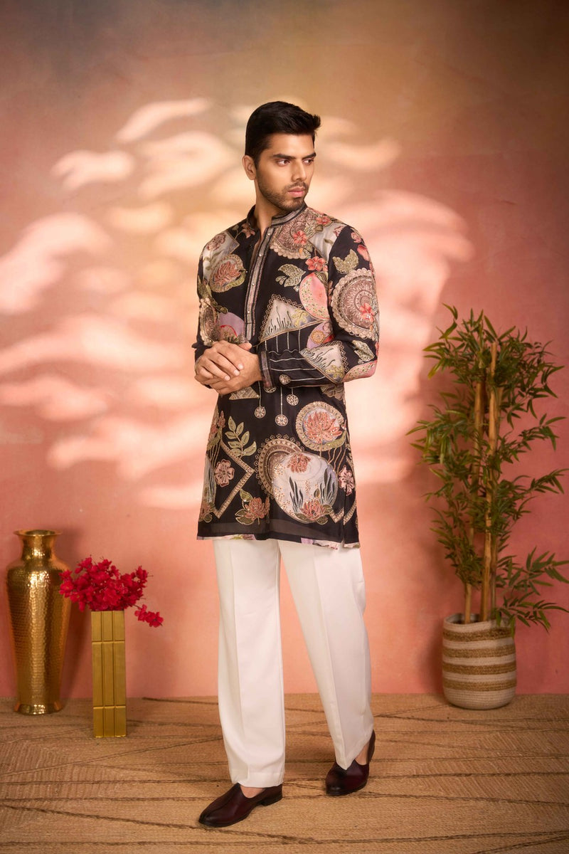Black Kurta Floral Print