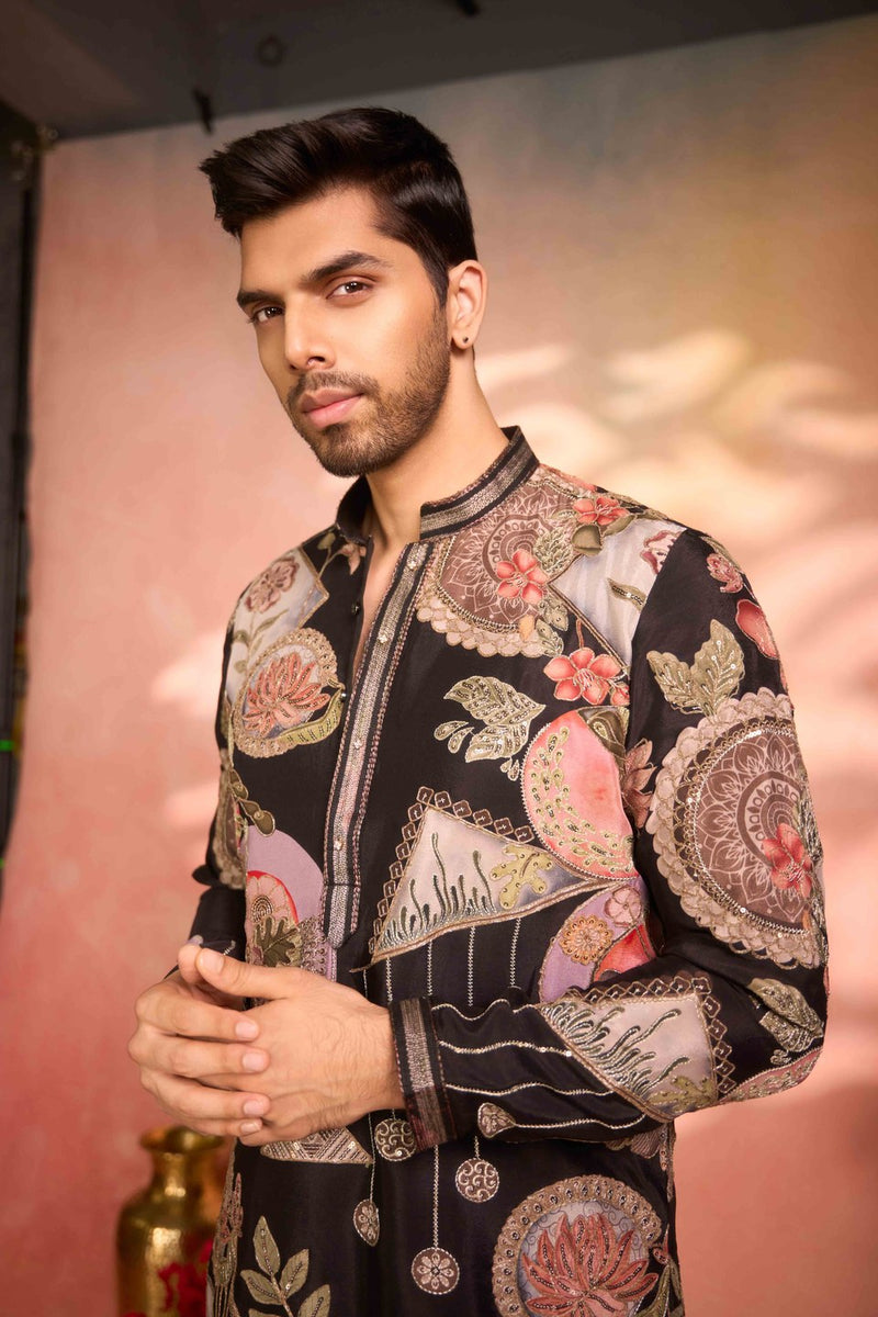 Black Kurta Floral Print