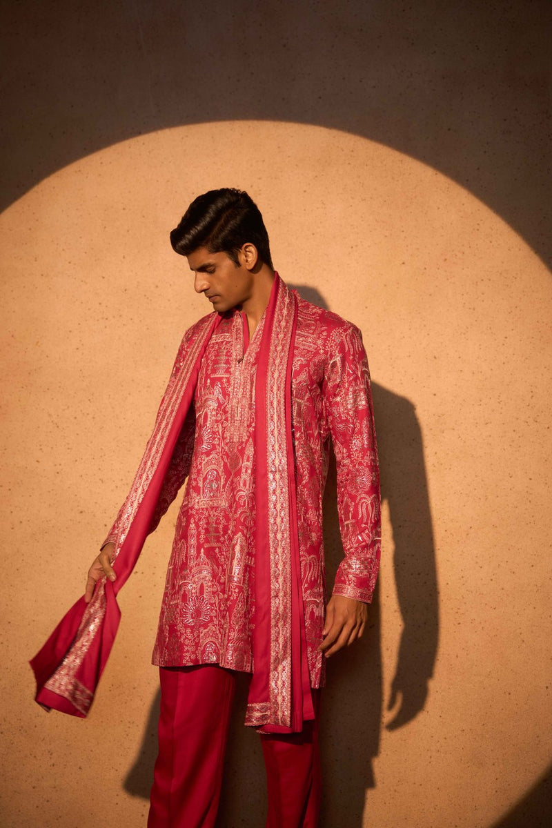 Red Kurta Set Printed Long Sleeve