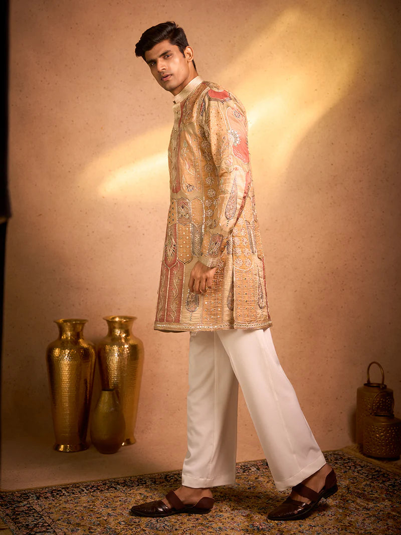 Gold & Cream Embroidered Kurta