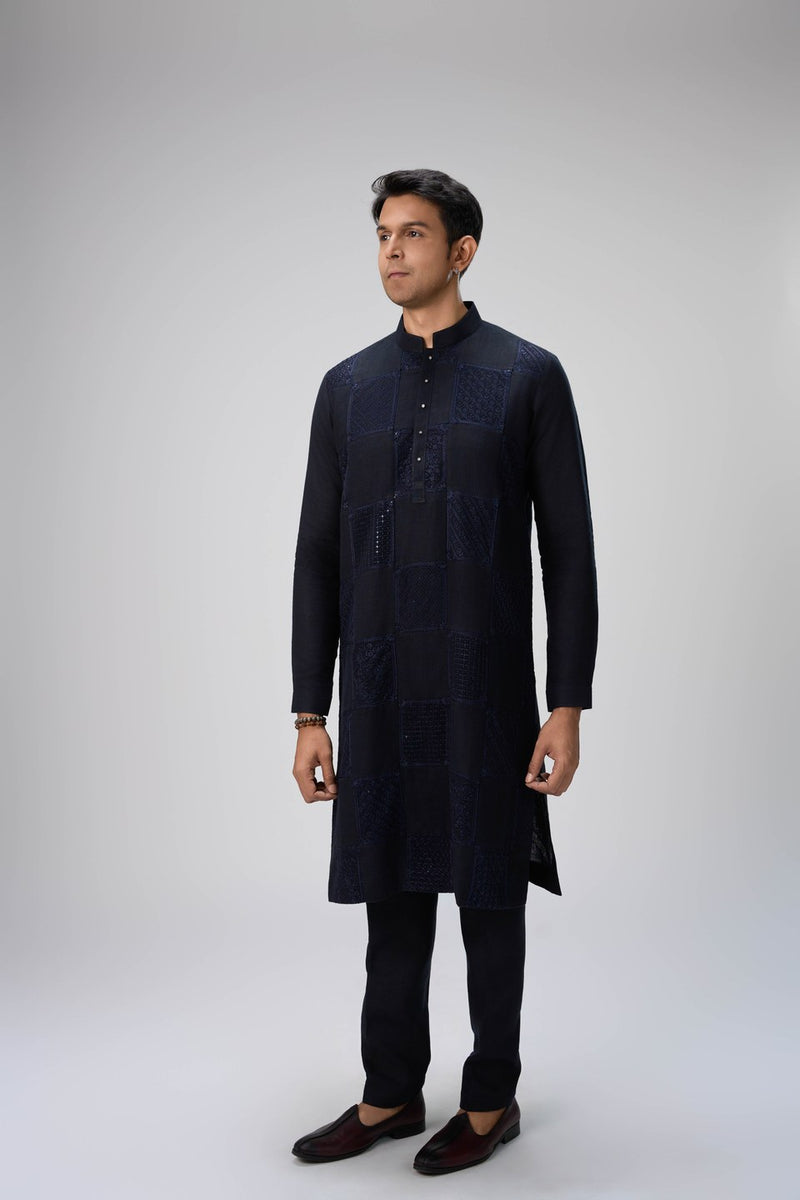 Navy Blue Kurta Set with Detailing