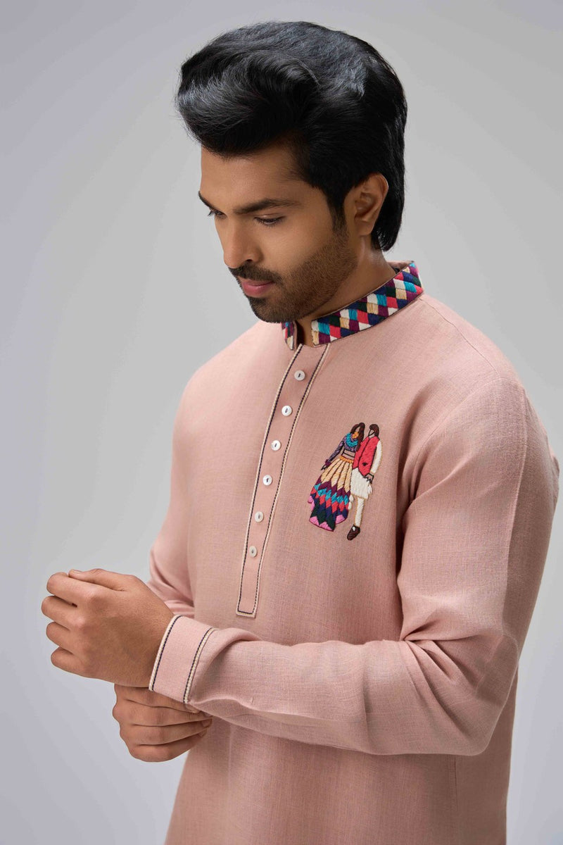 Pink Kurta Set with Embroidery