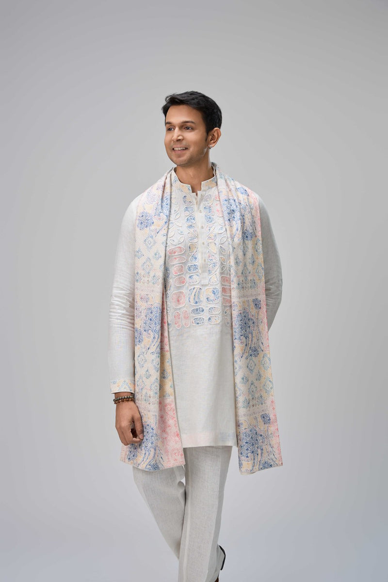 White Kurta Set with Printed Dupatta