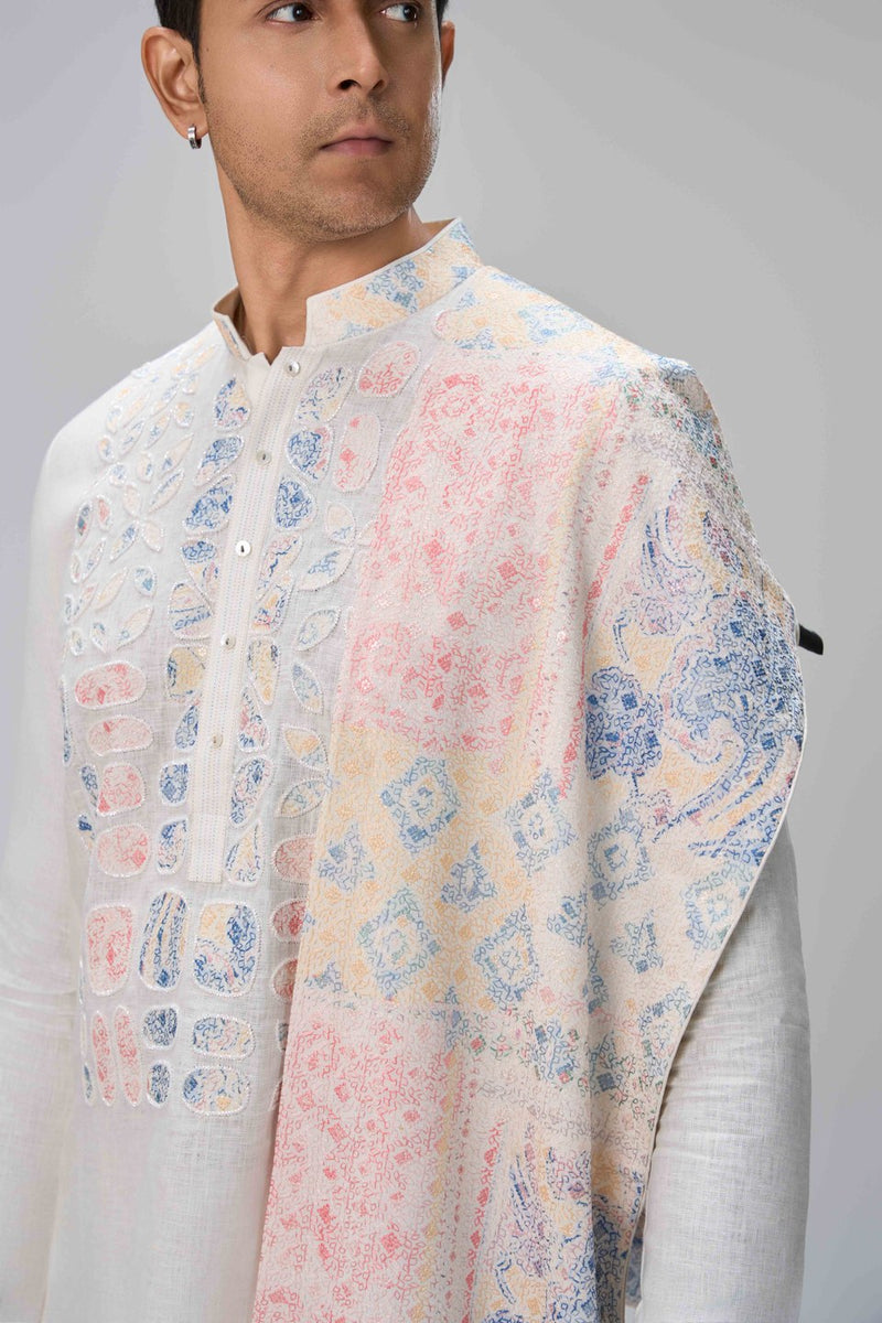 White Kurta Set with Printed Dupatta