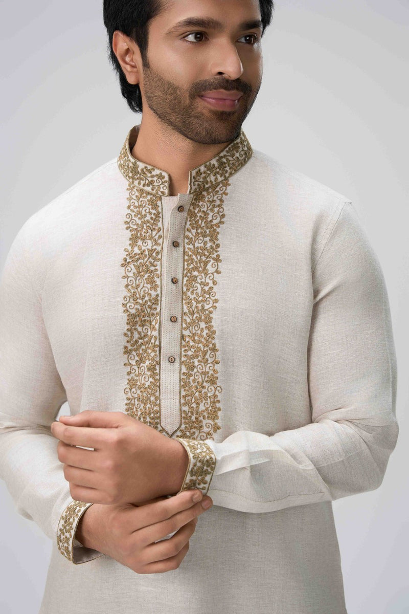 Beige Kurta Set with Embroidery