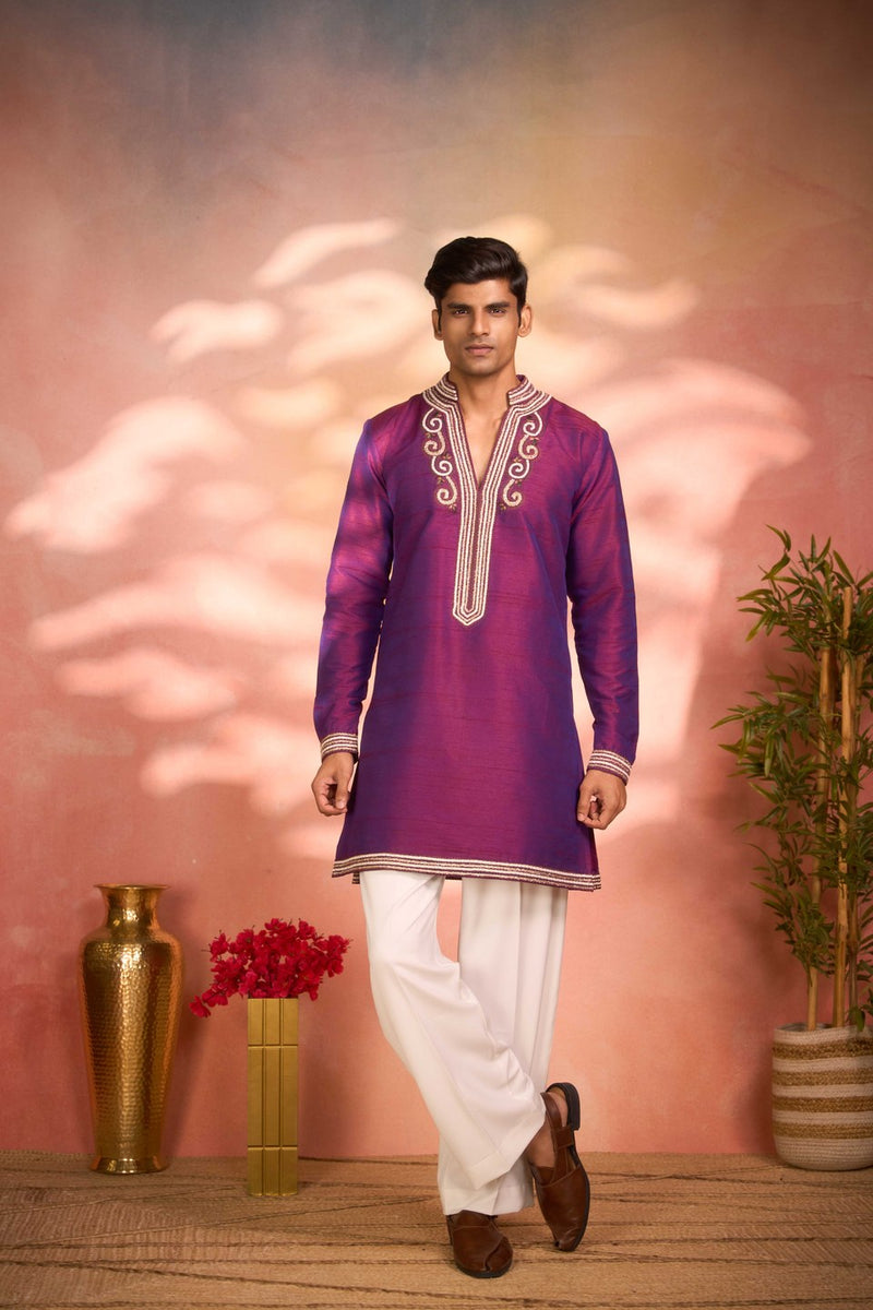 Purple Kurta Embroidered