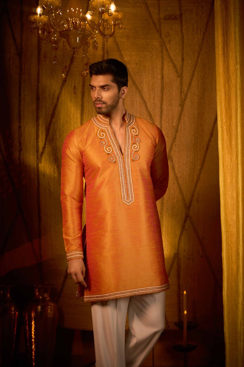 Orange Kurta Embroidered