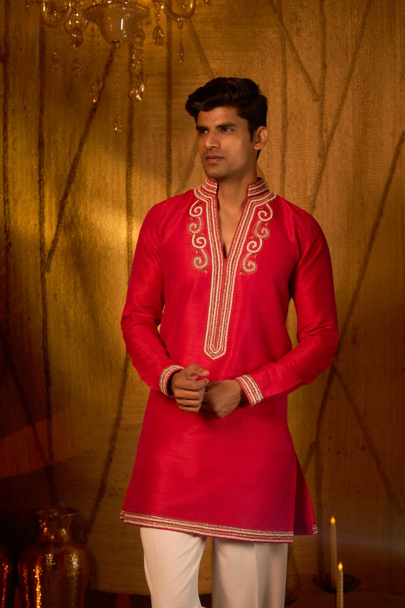 Red Kurta Embroidered