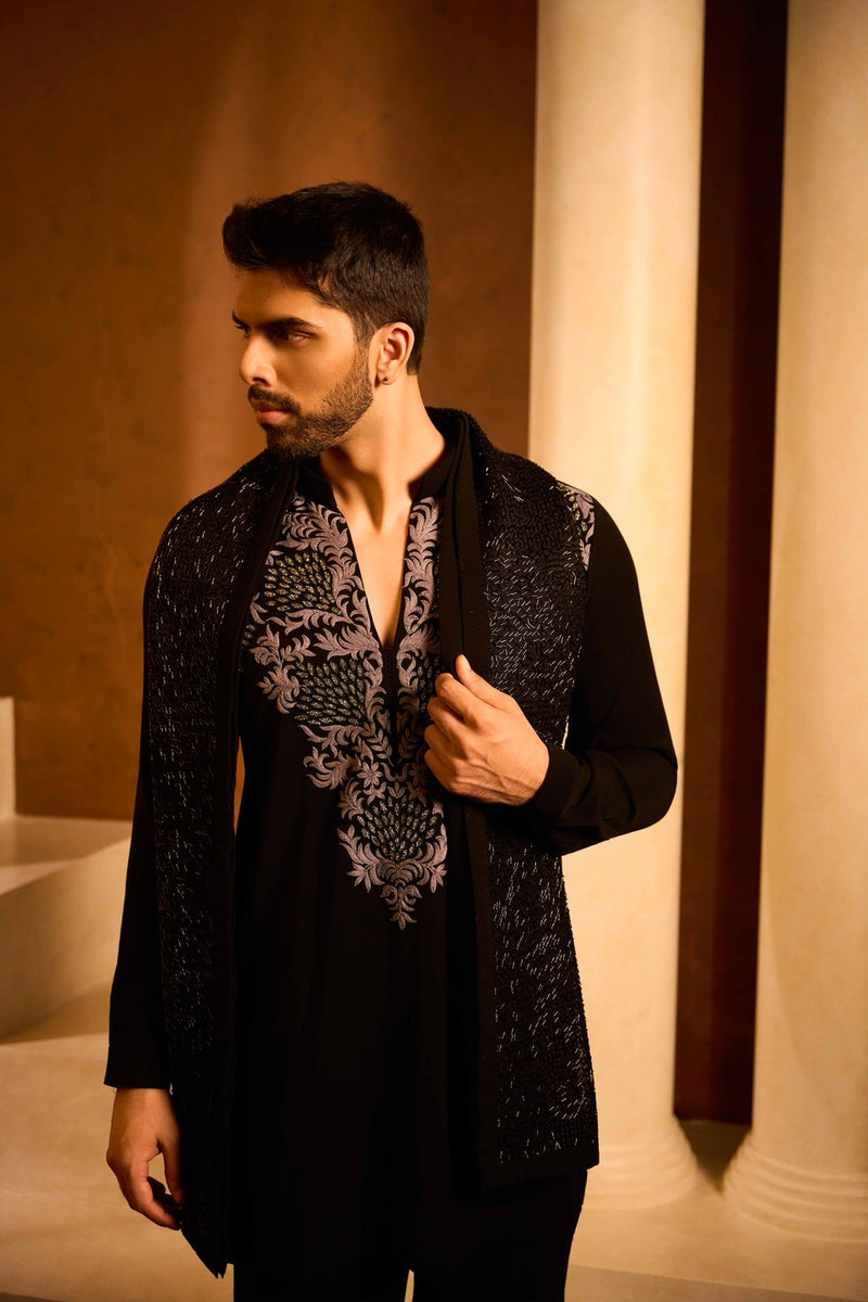 Black Kurta Set with Stole